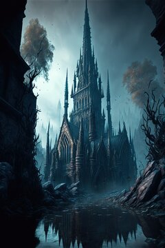 A dark fantasy gothic castle, The kingdom of Orgund in a chaotic, dark and sinister world where cruelty and evil reign