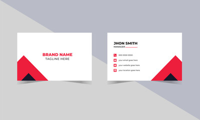 Double-sided creative business card template. Personal business card with company logo Red and black colors