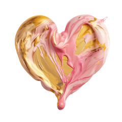 Obraz premium Abstract lipstick smudge or color pink gold paint heart shape impasto texture isolated background transparent png. Generative ai. Beauty makeup wedding product swatch and love Valentine concept