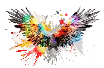 wings splash of colorful paint isolated on transparent png background Generative ai