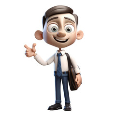 3d icon pointing with his hand businessman. Young smiling man in a tiecartoon character standing showing ok sign with fingers looking at camera on Isolated Transparent png background. Generative ai