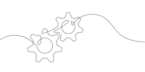 Continuous line gears .Engineering drawing.Technical drawing of gears .Machine technology.Vector illustration