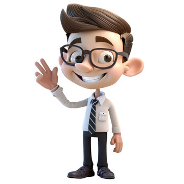 3d icon pointing with his hand businessman. Young smiling man in a tie cartoon character standing showing ok sign with fingers looking at camera on Isolated Transparent png background. Generative ai