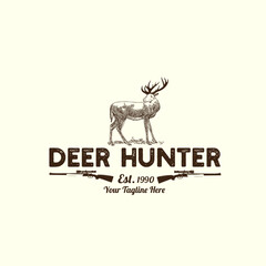 vintage logo deer hunter vector illustration