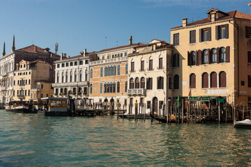 Fototapeta na wymiar VENICE, ITALY - FEBRAURY 14, 2020: buildings on Grand Canal.