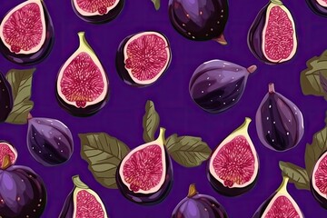 figs with leaves on a purple background. Generative AI