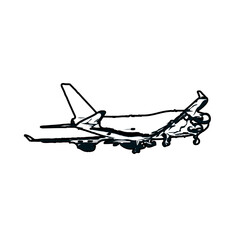 airplane black and white sketch with transparent background