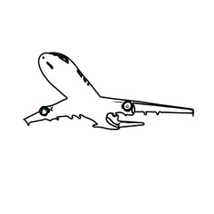 airplane black and white sketch with transparent background
