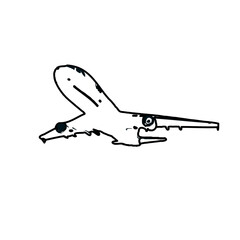 airplane black and white sketch with transparent background