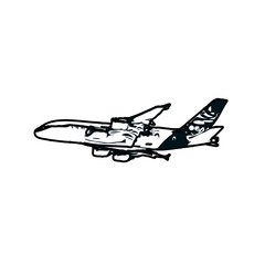airplane black and white sketch with transparent background