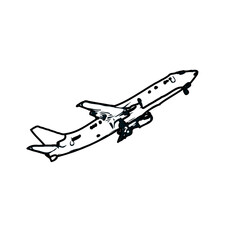 airplane black and white sketch with transparent background