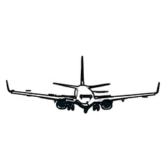 airplane black and white sketch with transparent background