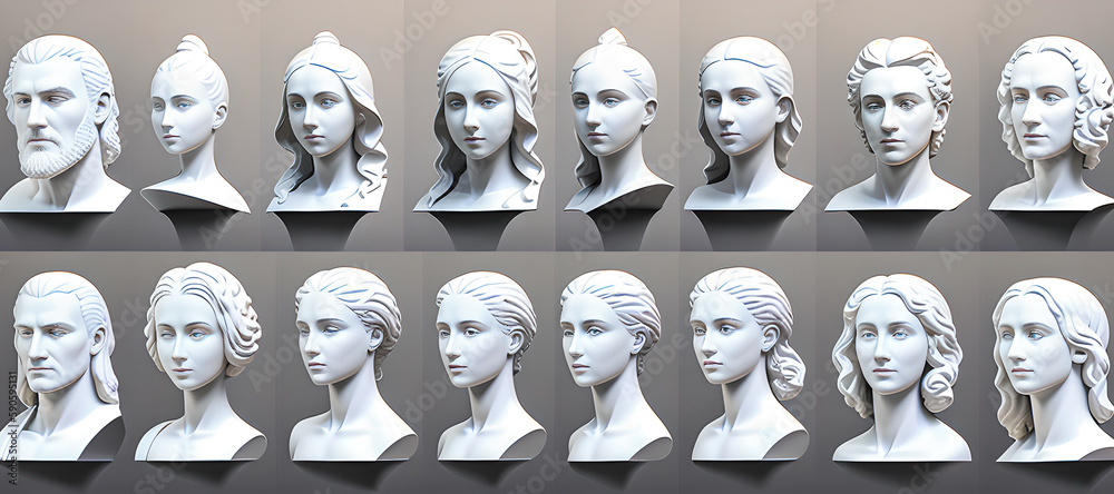 Wall mural Sculptor art, illustration Clipart Graphics pack. Bust and elements of sculpture