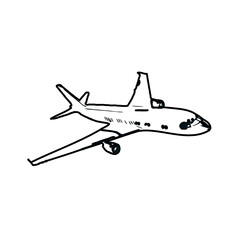airplane black and white sketch with transparent background