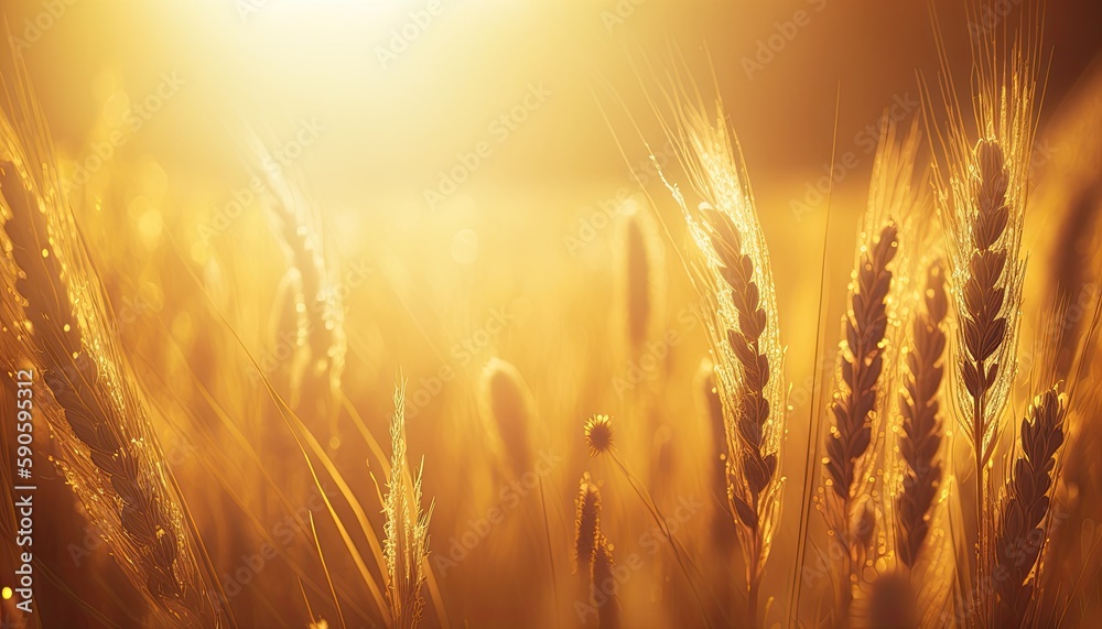 Wall mural golden wheat field at sunset. closeup summer spring meadow. crop background.