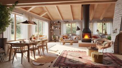 Hygge and cozy vibe scandinavian style house interior, generative AI