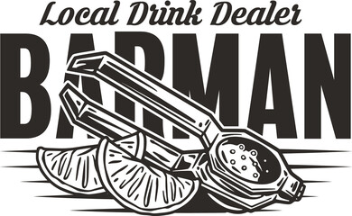 Bartending logo or design print for shop or store. Barman or bartender design for shot or cocktail bar.
