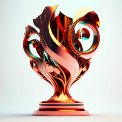 A red and gold trophy with a gold base and a white background.