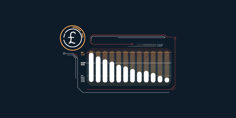 Abstract infographics of falling pound sterling exchange rate.