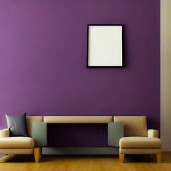 A purple wall with a picture of a white frame on it and copyspace mockup