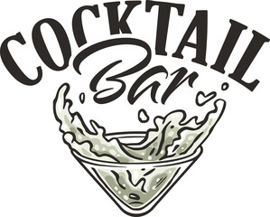 Martini vector with olives and splashes for alcohol cocktail bar or drink party. Logo design with glass of martini for bartender or barman