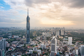 Naklejka premium Kuala Lumpur City view with Merdeka Tower view at sunset time