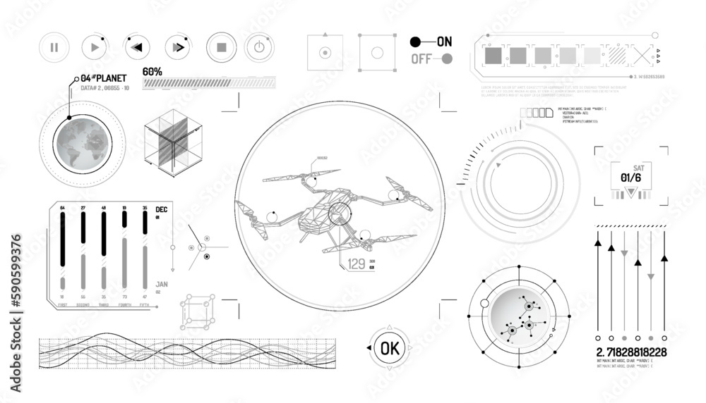 Sticker set of infographic elements about drone and geolocation.