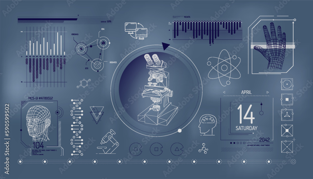 Canvas Prints set of infographic elements about microscopy and biomedical research.