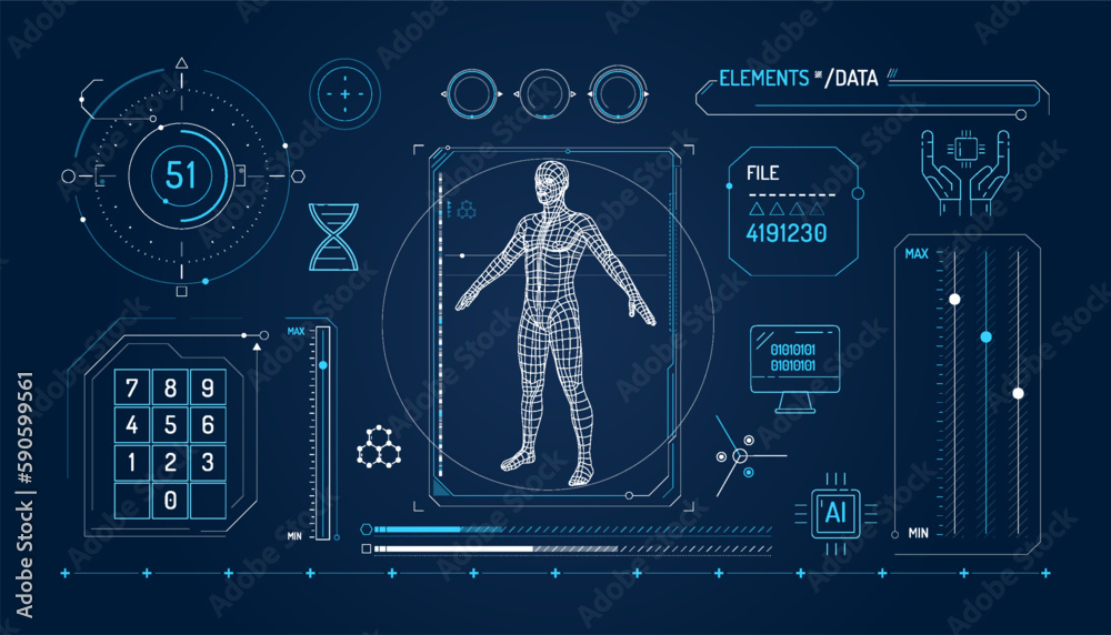 Canvas Prints set of infographic elements about dna research and digital technologies.