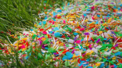 Naklejka premium Plastic pollution after a party, event, celebration. Generative Ai