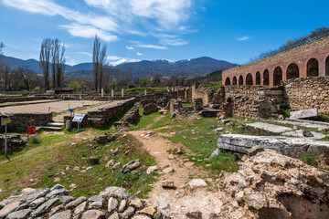 Fototapeta na wymiar Heraclea Lyncestis ancient ruins with theatre in Bitola, North Macedonia. 