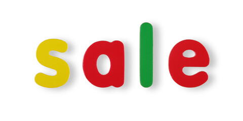 sale word coloured magnetic letters on white with clipping path