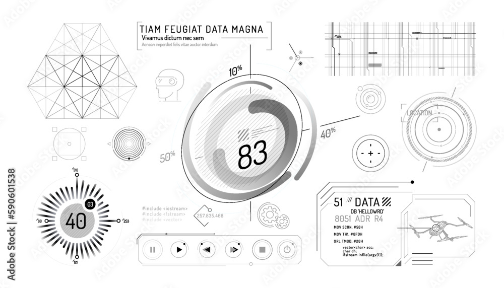 Canvas Prints set of infographic elements about virtual reality drone control.