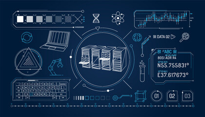 Set of infographic elements about scientific data storage.