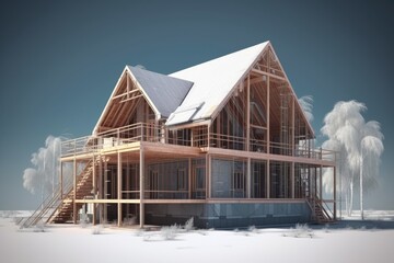 Fototapeta na wymiar Winter Wonderland House with Abundant Windows and Snowy Surroundings. Generative AI