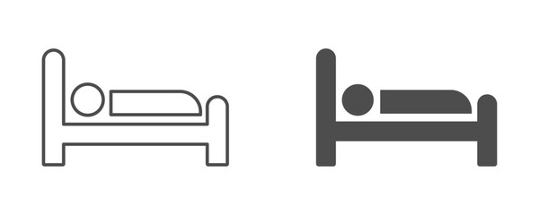 Person in bed, hotel vector graphic icons set