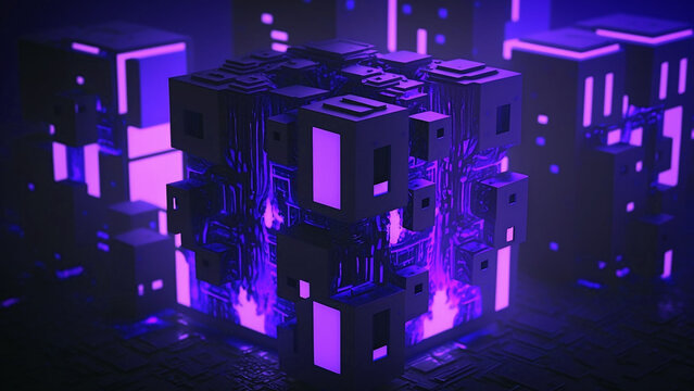 Creative futuristic Cubes, design technology abstract 4K purple background