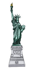 Fototapeta premium New York famous Statue of liberty sketch. Hand drawing style, line hatching stroke. Symbol of freedom and United States Declaration of Independence. Vector.