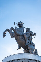 Naklejka premium Alexander the Great statue in Skopje, North Macedonia. Landmark of Skopje center, Macedonia
