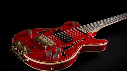 Fototapeta na wymiar A bold, red bass guitar with intricate hardware and a modern design. Generative AI