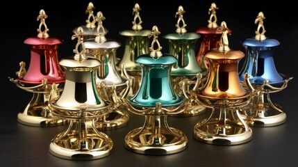 A charming set of handbells, with bright, metallic tones and elegant stands. Generative AI - obrazy, fototapety, plakaty