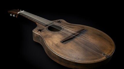 A rustic mandola, with a worn wooden body and delicate strings. Generative AI