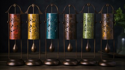 A charming set of hand chimes, with bright, metallic tones and elegant stands. Generative AI - obrazy, fototapety, plakaty