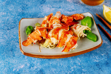 We serve delicious ocean food meal at Fresh lobster cooked to perfection in our gourmet dinner kitchen served with lemon