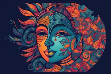 Digital illustration of artistic face painting by generative ai