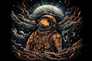 Head of a person with a skull. AI generated art illustration.