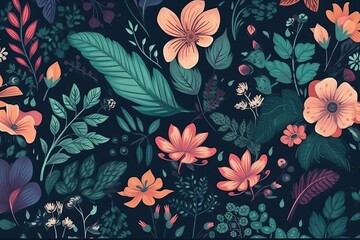 vibrant bouquet of assorted flowers against a dark background. Generative AI