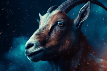 goat zodiac sign in space with nebulas and stars Generative AI