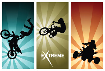Extreme Sport Ride Silhouettes - Motocross, BMX bike, Quad Vector Illustration