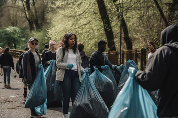 A group of people participating in a park cleanup, Earth Day Generative AI